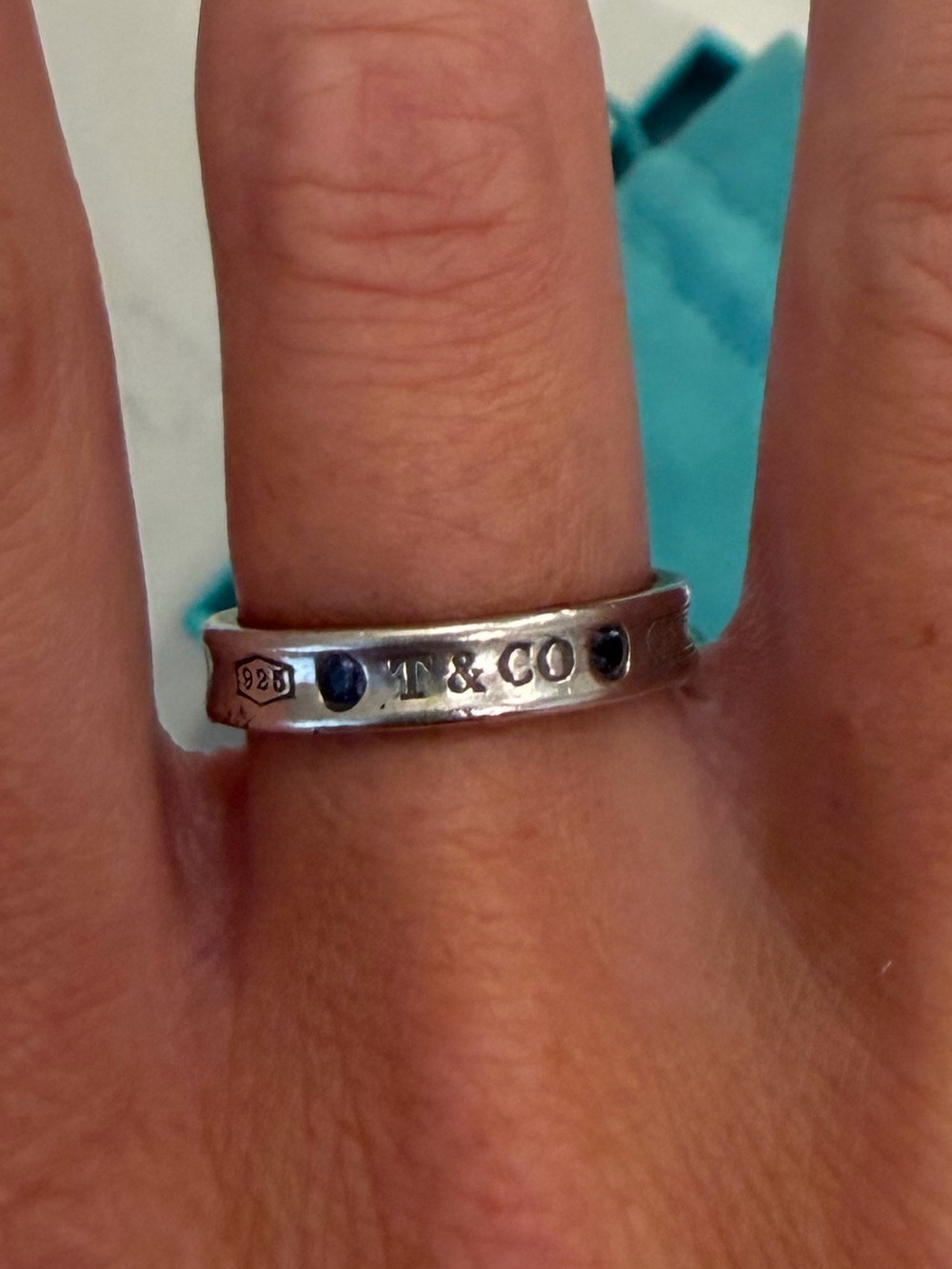 Tiffany & Co. Sapphire Narrow 1837 Band Ring, Size 6.5 - Picture 3 of 9